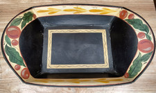 Antique Black Toleware Tray Hand Painted Fruit Vintage Estate Decor picture