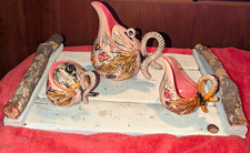 Hull Vintage Pink Floral Creamer & Sugar Bowl w Lid 3pc Set T14 T15 T16 picture
