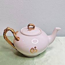 Antique Jean Pouyat Limoges JPL France Gold Over White Pearl Tea Pot With Lid picture