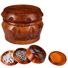 Large WOOD Tobacco Herb Grinder 4 Piece 2.5'' Smoke Crusher Muller Magnetic LID picture