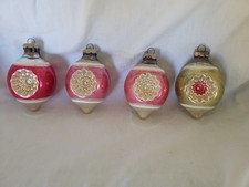 4 Vntg Glass Shiny Brite Double Indent Glass Christmas Ornaments 4