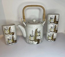 Vintage Otagiri  Stoneware Tea Set 5 Cup Owl Branch picture