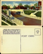 Subway underpass and Main Street Bellevue OH Ohio linen unused picture