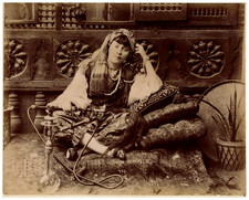 Hippolyte Arnoux, Egypt, Turkish Lady Smoking a Waterpipe Vintage Albumen Print picture