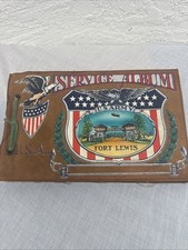 Vintage WWII Leather Cover US Army Fort Lewis Washinton Photo Album 150 Photos picture
