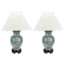 Frederick Copper Chinoiserie Floral Design Green Porcelain Table Lamp, a Pair picture