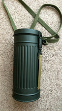 WWII Legit German Gas Mask Container Refurbished/ Straps & Eye Glasses Inside picture