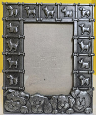 Vintage Silver Tone Dog Photo Frame - Holds 3 1/2” x 5” Photo picture