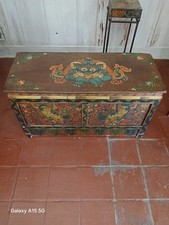 Antique Tibetan Monk Prayer Table Alter Table with Kyung-bur 3D relief work picture