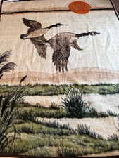 Vintage Biederlack Throw Blanket Reversible Ducks Geese Sunset Camp Retro 72x56 picture