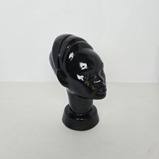 Vintage 1996 Signed JM Black Glazed Ceramic African Female Bust Sculpture... picture
