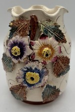 Vintage English Pottery Majolica Style Floral Vase picture