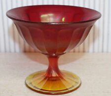 Vintage Amberina Ribbed Glass Compote Candy Dish: Red/Yellow - 5