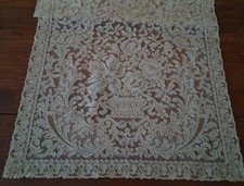 Vintage French Alencon Net Lace Table Runner Ecru Floral Urns 43