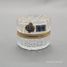 VTG Beyer Bleikristall Lead Crystal Hinged Trinket Box Metal Rim West Germany picture