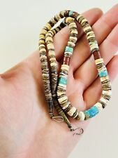Vtg NAVAJO Heishi Bead Turquoise Shell Sterling Silver Necklace Native American picture