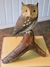 Peter Peltz Hand Carved Wood Painted Screech Owl Folk Art  4 1/2