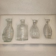 Set of 4 Clear Glass Bud Vases Embossed Vintage Style Wedding Flower Decor picture