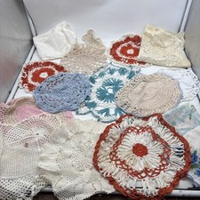 Lot Of 16 Vintage Handmade Doilies Linens Handkerchiefs A Couple Stained picture