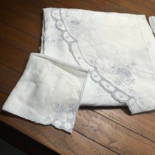 Vintage Antique Irish Linen French Provincial Ajour Oval Tablecloth & 10 Napkins picture