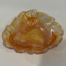 Indiana Glass Loganberry Harvest Carnival Marigold Irredescent Candy Dish 7” picture