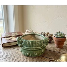 Vintage Green Glazed Ceramic Frog Planter Figural Succulent Pot 3 Inch picture