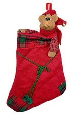 11” Red Bear Russ Christmas Stocking Small Wall Decor Resin Country Folks Animal picture