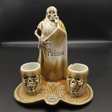 RARE Schafer Vater Grim Reaper Skeleton Decanter Shot Glass Skulls POISON picture