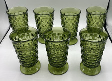 Indiana Colony Whitehall Cubist Juice Glasses Set Of 7 Footed Avocado 5.25 In picture