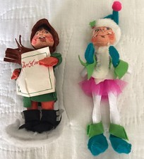 Vintage Pair Annalee Christmas Caroler 1987 & Party Elf 2012 USA 8” picture