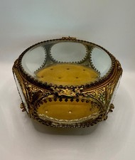 VTG Gold Gilt Ormolu Filigree Floral Bouquet Octagon Casket Trinket Jewelry Box picture