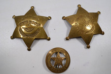 Vintage Fox Stamp Co Brass Replica Sheriff Texas Ranger Star Badges Lot of 3 picture