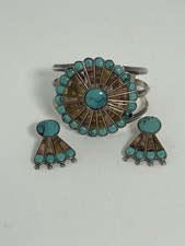 Vintage HTF Native American Cuff and Matching Earrings  All Sterling picture