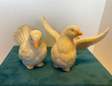 Vintage Ceramic Bird Figurines – Pair of White Birds, Glossy Finish picture