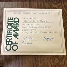 Karl Rove Signed College Republican National Committee Certificate Vintage 1976 picture