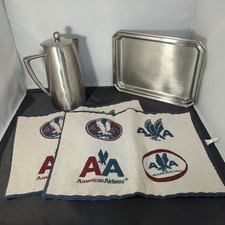 Vintage Wessco Stainless Steel AMERICAN AIRLINES Coffee Pot, Tray & Placemats  picture