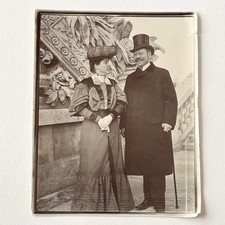 Antique B&W Snapshot Photograph Woman Man Sweet Couple Top Hat Fancy Dress picture