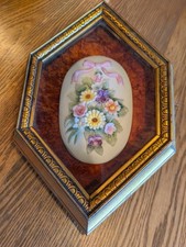 Vintage Capodimonte Italy Floral Wall Plaque Porcelain Flowers Gold Frame  picture
