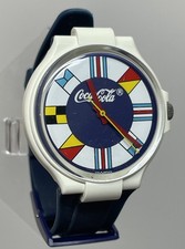 Vtg Coca Cola Promo Swatch Nautical Maritime Flags 34mm 6.25-8.25” Watch RARE picture