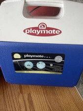 Vintage Blue & White 7 Quart IGLOO Little Playmate Elite Cooler Push Button picture