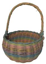 Vintage Pastel Multi-Color Basket Wicker Rattan Woven Round picture