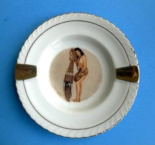 Vtg 1950s Flirty Brunette Pin Up Risque Bone China Ashtray Snowshoes Fur Mittens picture