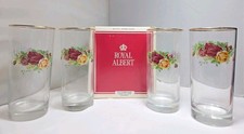 NOS Royal Albert Old Country Roses Highball Glass Set Of 4 Water Tumblers 6¼”  picture