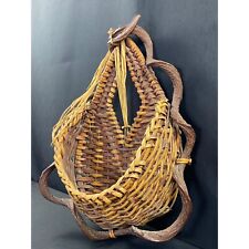 Vintage Folk Art Rustic Wall Basket With Raw Vine Decorated Sides picture