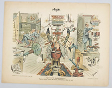 Antique 1896 Judge Magazine New Barbershop Political Machine Satire Lithograph picture