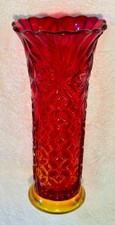 Vintage Mosser Amberina Pressed Diamond Classic Glass  Vase 9.5