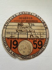 Vintage 1959 Vehile Tax Disc - Orginal NOT a reproduction picture
