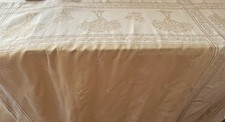 Vintage Provencal French Country Jacquard Banquet Tablecloth Ecru & Greige  B225 picture