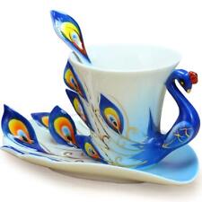 Glodeals Hand Crafted Peacock Tea Coffee Cup Set with Saucer and Spoon Delicate picture