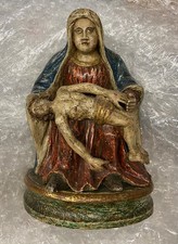 antique 16th century pieta stature polychrome painted on wood. picture